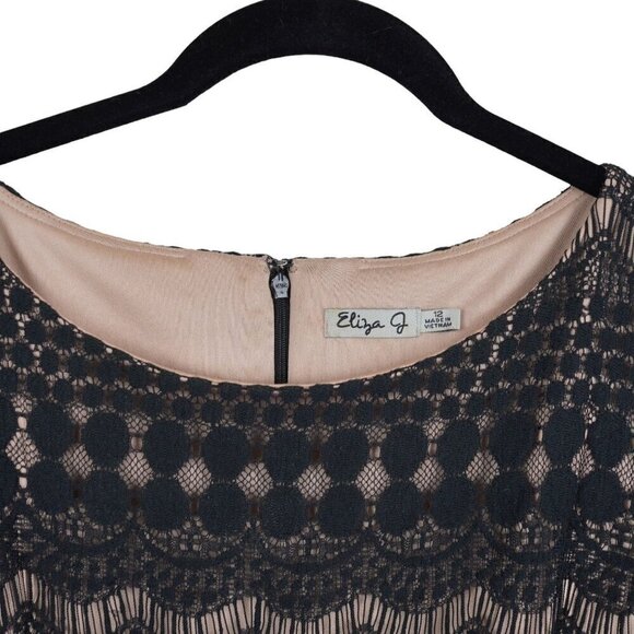 Eliza J Black Lace Dress Cocktail Party‎ Midi Elegant Size 12 - Picture 3 of 9
